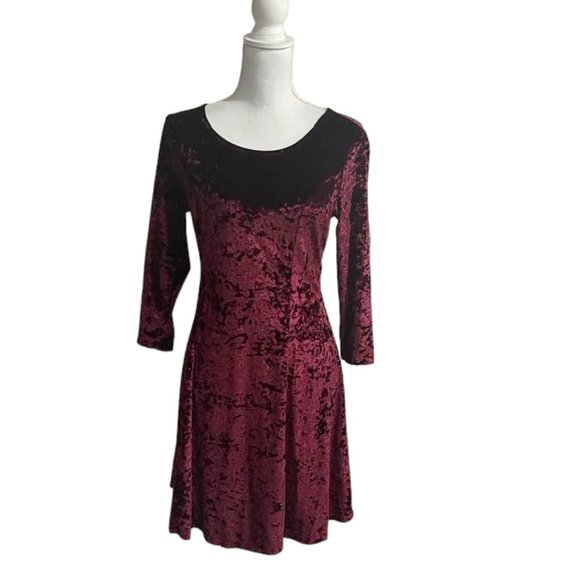 Crushed Velvet Skater A-Line Flirty Mini Burgundy Long Sleeves Cocktail … - Picture 16 of 16